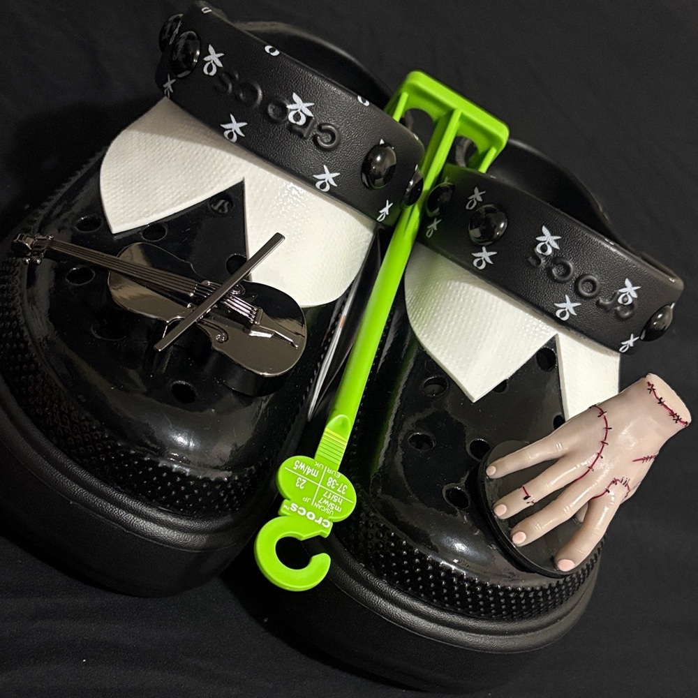 Crocs Wednesday Addams Family Platform Clogs 7 High Crush Shoes Goth Perky - Picture 3 of 6